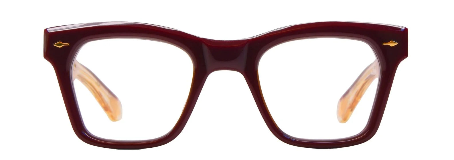 Jacques Marie Mage frame in oxblood acetate with gold rivets